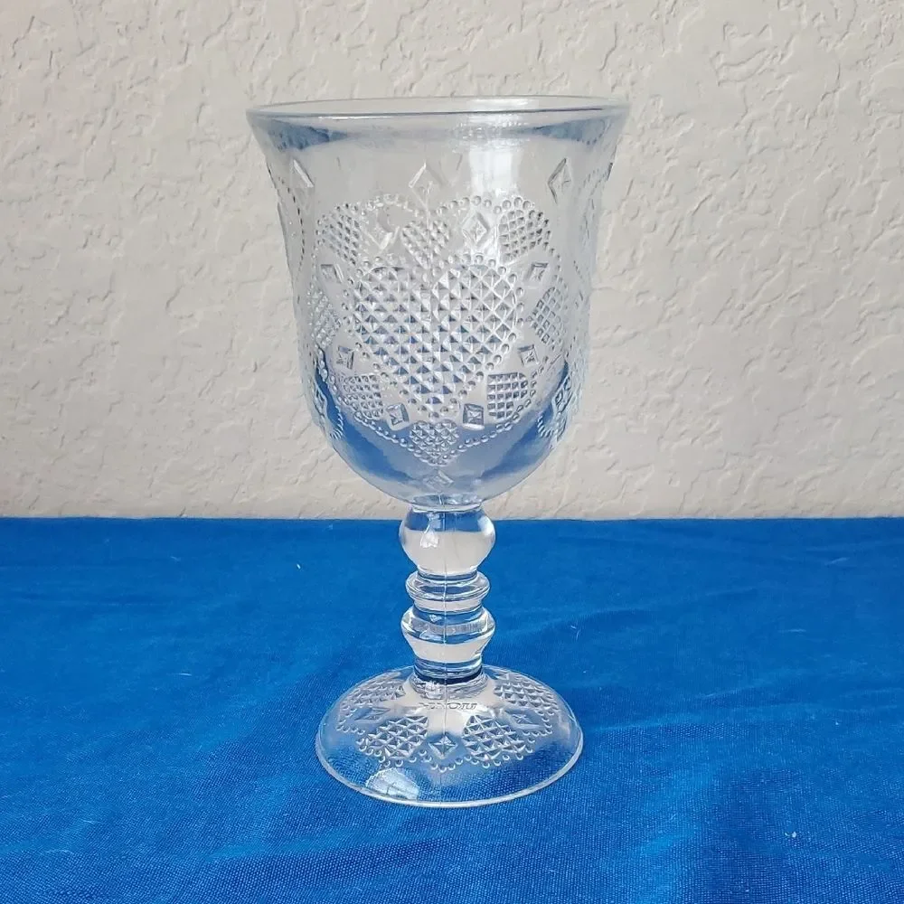 Vintage 1978 Avon Clear Pressed Glass Goblet Heart & Diamond Water Wine Chalice